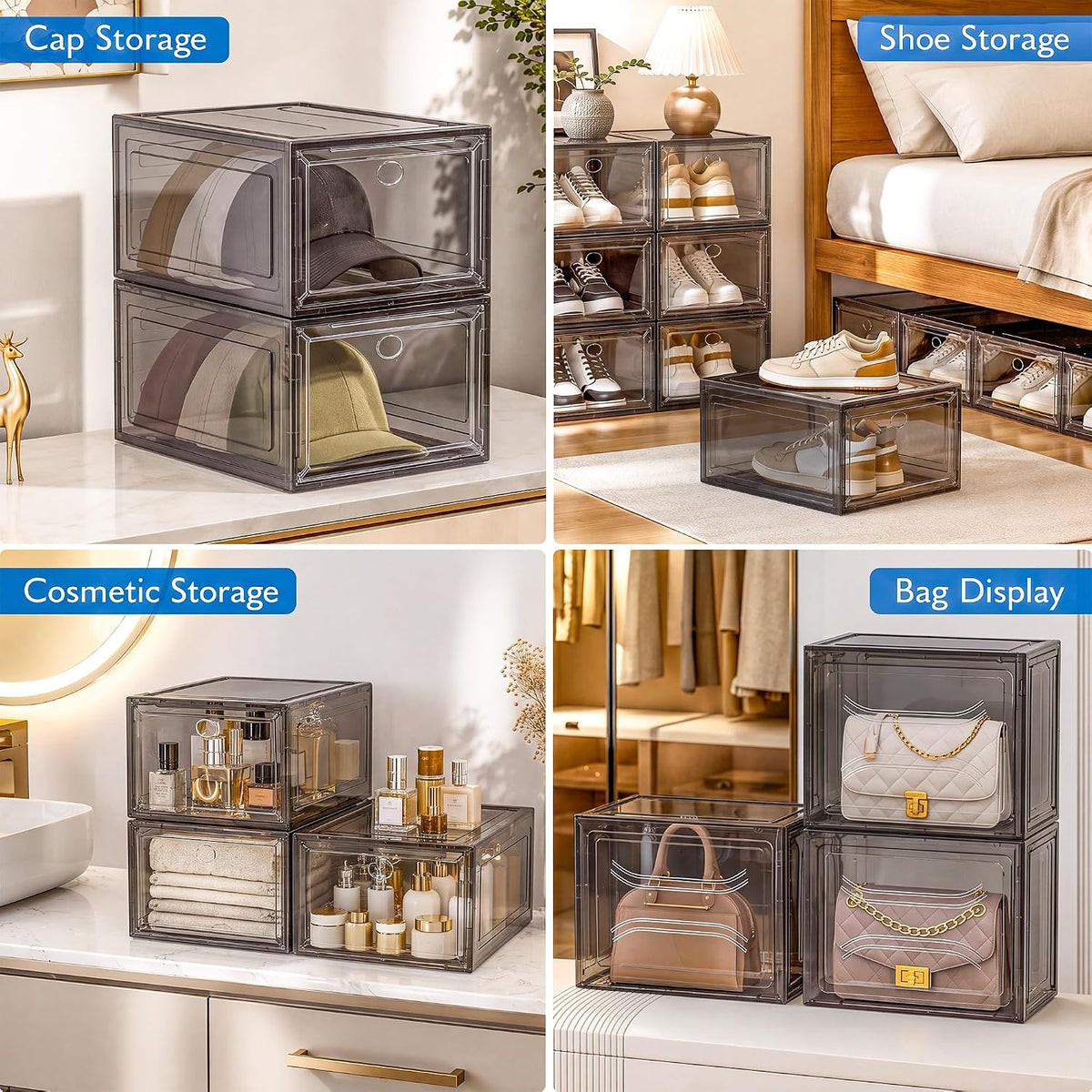 Sturdy Stackable Shoe Box,Clear Shoe Organizer with Magnetic Door