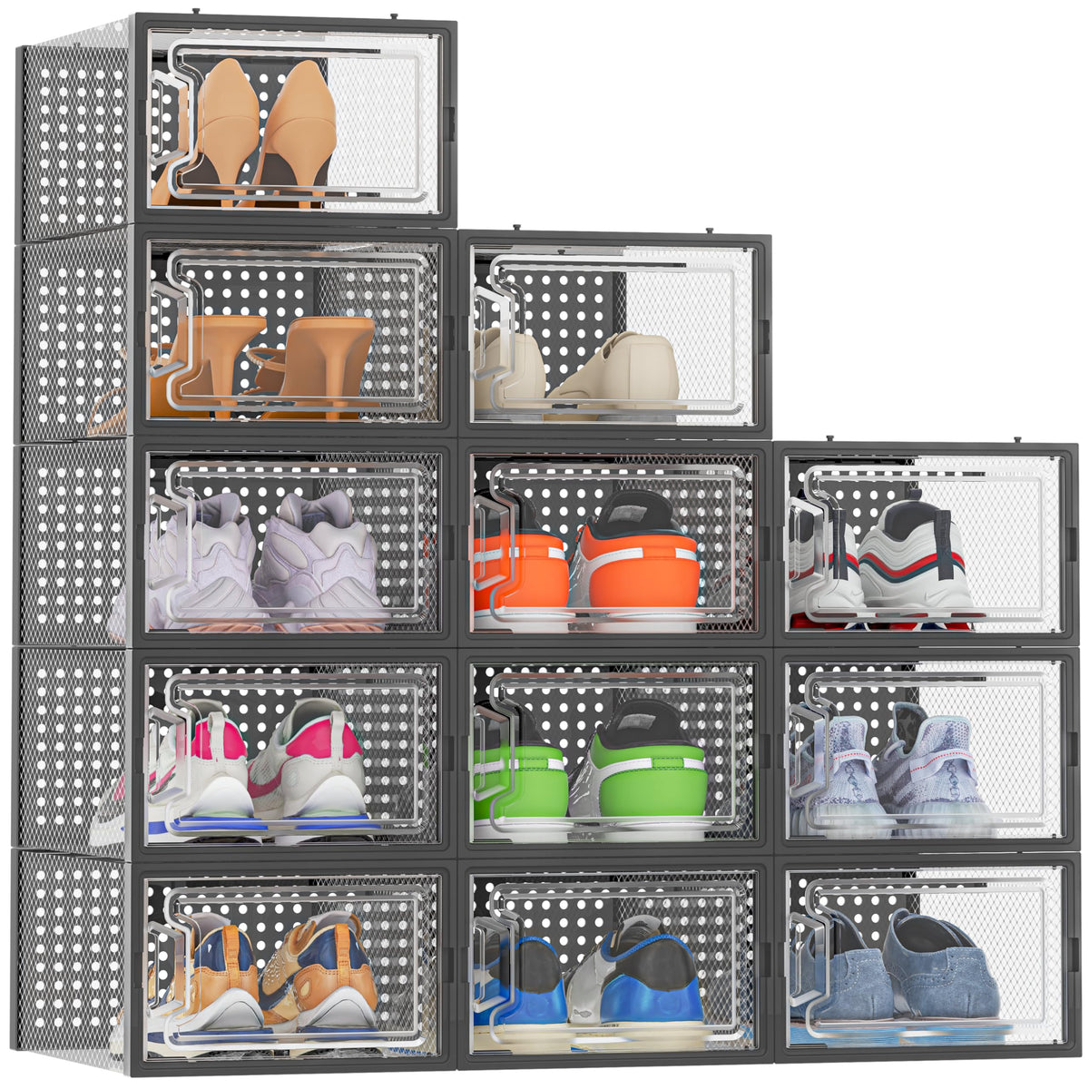 HOMIDEC Clear Shoe Storage Boxes, Stackable Shoe Organizer for Closet