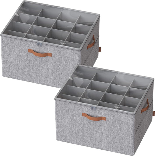 SONGMICS Shoe Organizer for Closet, 2 Pack Fabric Bins, Fits up to 32 Pairs