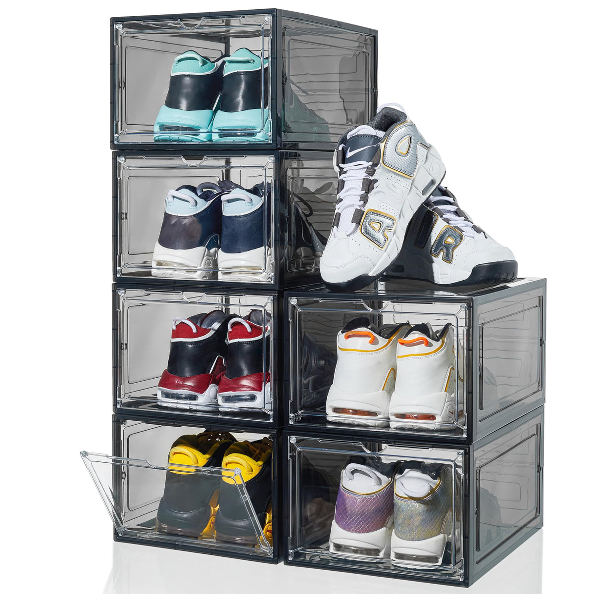 ZLLZUU Shoe Shoe Storage Boxes, 6 Pack Stackable Shoes Organizer Clear