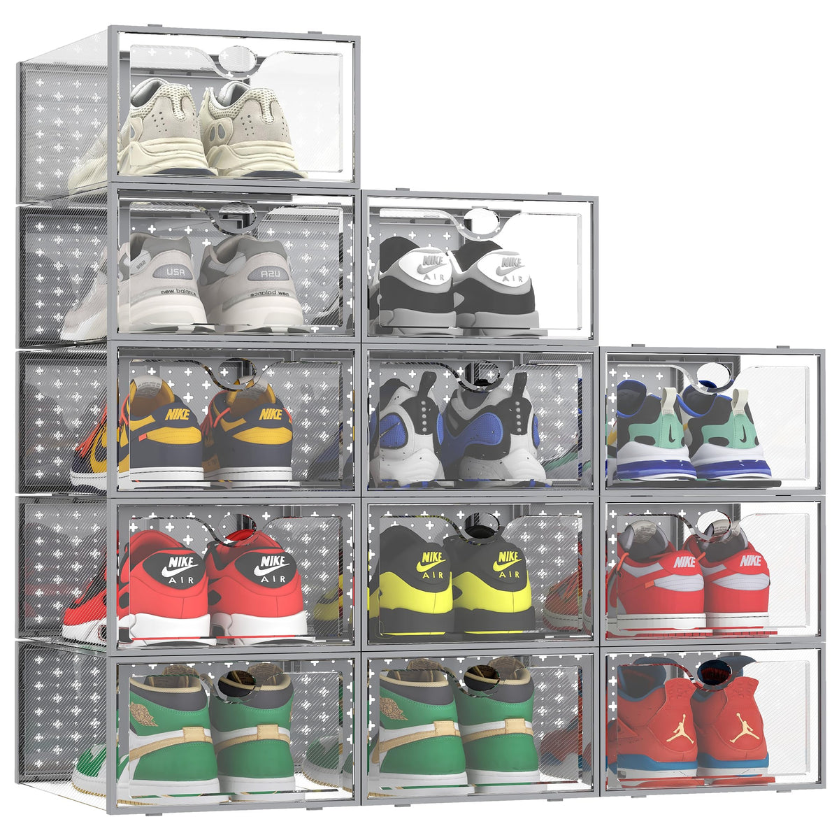 Pinkpum XXL 12 Pack Shoe Storage Box Clear Plastic Stackable Shoe Organizer