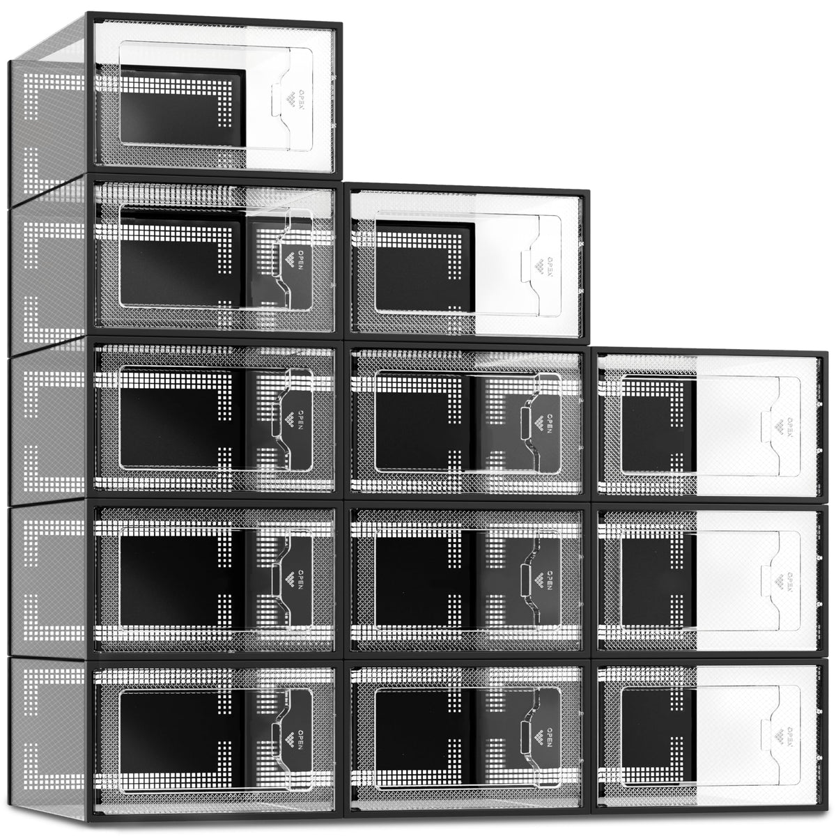SEE SPRING X-Large Shoe Storage Box Fit Size 11, Clear Plastic Stackable Shoe Organizer for Closet, Space Saving Foldable Shoe Rack Sneaker Container Bin Holder, 12 Pack Clear